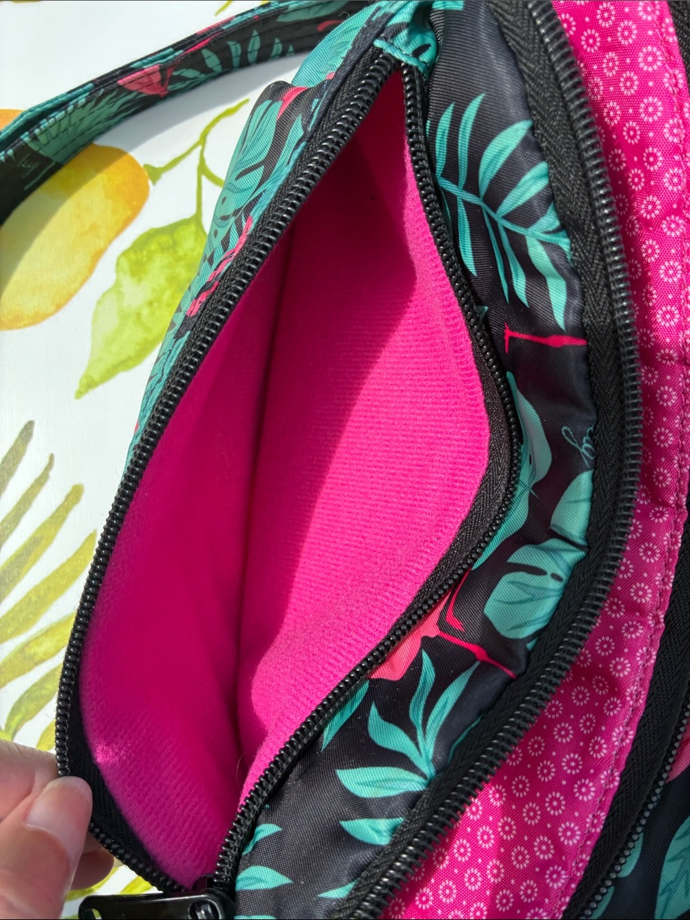 Lug Flamingo Print Crossbody Bag - Black, Pink & Teal - Picture 9 of 15